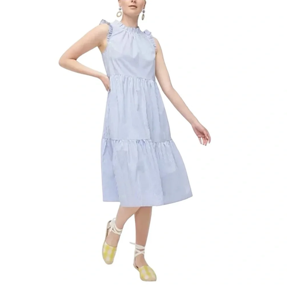 J. Crew Tiered Midi Ruffle Dress Stripe